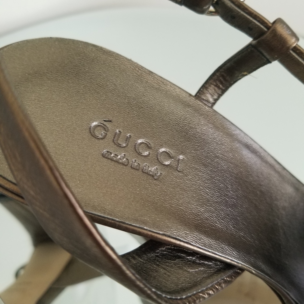 Gucci Bronze Hysteria Heel Sandals Leather 9.5 - Picture 4 of 9